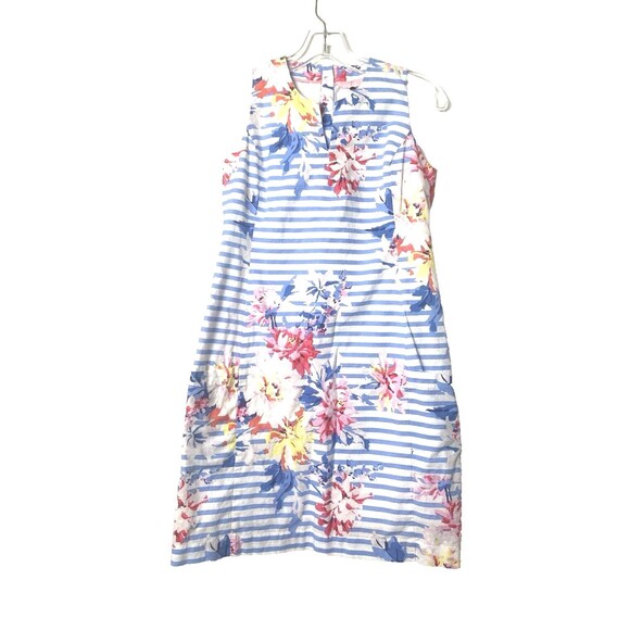 Joules Dresses & Skirts - Joules Dress Size 4 Blue Elayna Floral Notch Neck Striped Shift Linen Blend